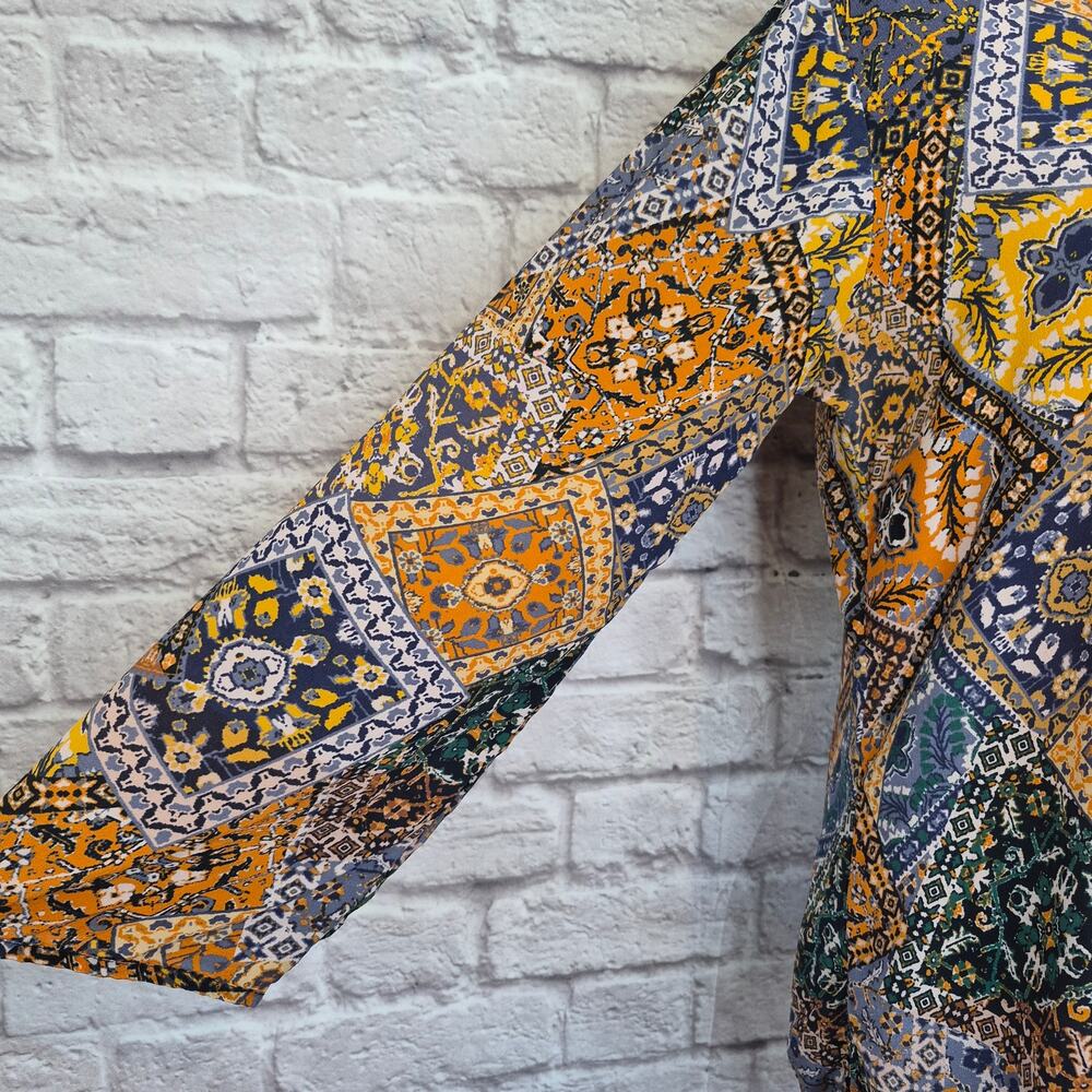 Tolani Simone Mosaic Patchwork V-Neck Tunic Blouse Top Boho 100% silk Size L - Picture 5 of 11